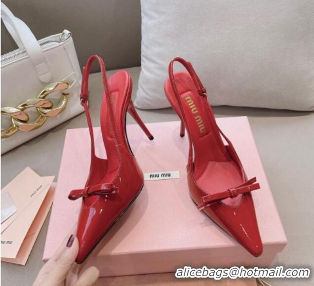 Grade Quality Miu Miu Patent Leather Slingback Pumps 10.5cm with Bow Red 129073