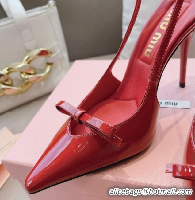 Grade Quality Miu Miu Patent Leather Slingback Pumps 10.5cm with Bow Red 129073