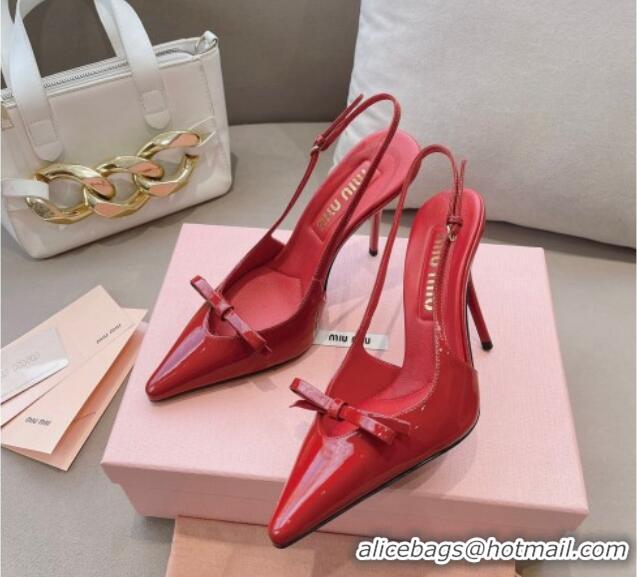 Grade Quality Miu Miu Patent Leather Slingback Pumps 10.5cm with Bow Red 129073