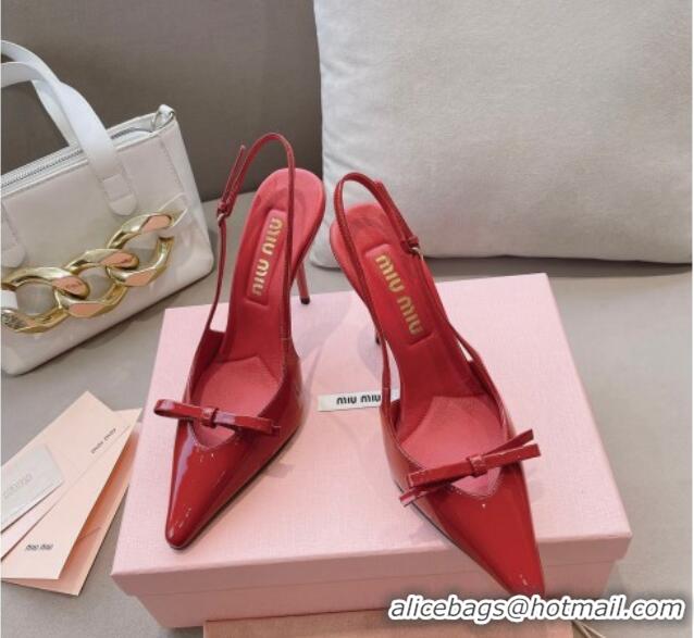 Grade Quality Miu Miu Patent Leather Slingback Pumps 10.5cm with Bow Red 129073