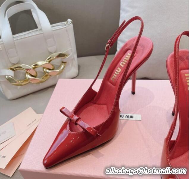 Grade Quality Miu Miu Patent Leather Slingback Pumps 10.5cm with Bow Red 129073