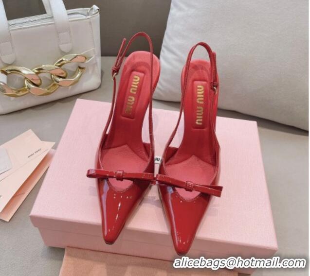 Grade Quality Miu Miu Patent Leather Slingback Pumps 10.5cm with Bow Red 129073