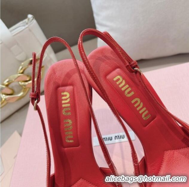 Grade Quality Miu Miu Patent Leather Slingback Pumps 10.5cm with Bow Red 129073