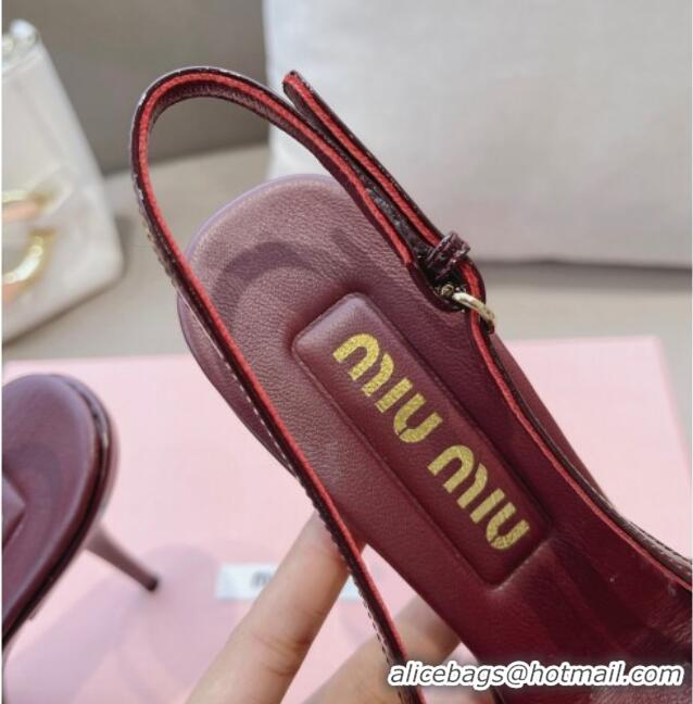 Best Grade Miu Miu Patent Leather Slingback Pumps 10.5cm with Bow Dark Burgundy 129074