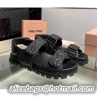 Best Product Miu Miu Matelasse Nappa Lambskin Flat Sandals Black 129075