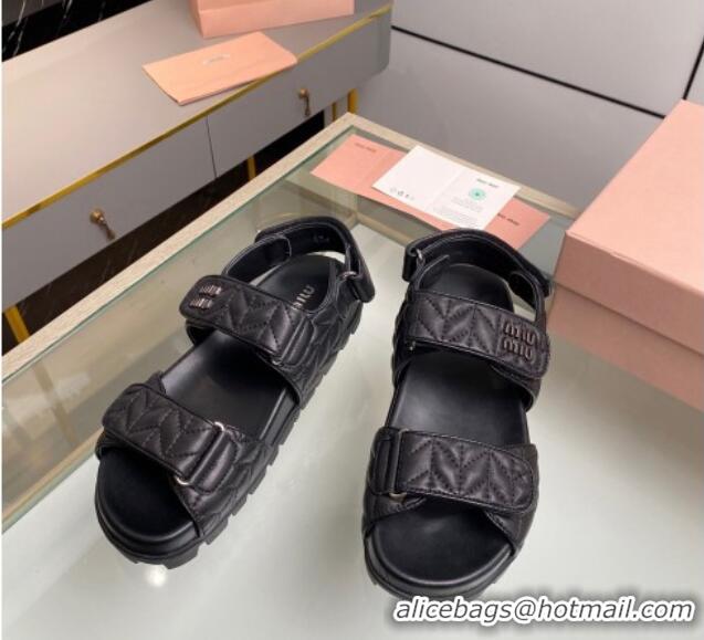 Best Product Miu Miu Matelasse Nappa Lambskin Flat Sandals Black 129075