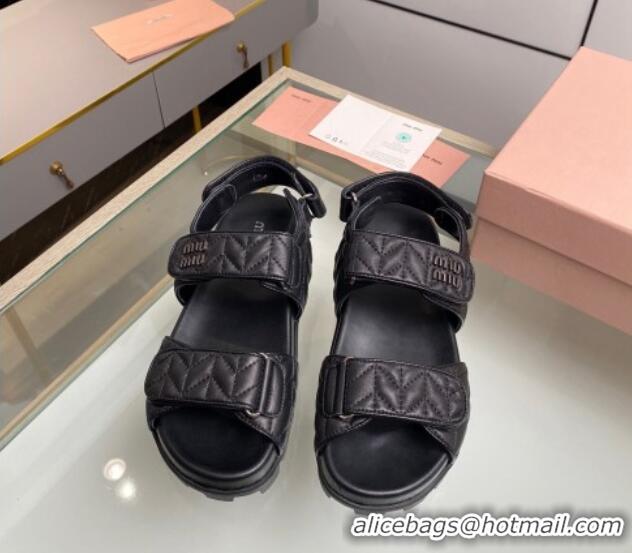 Best Product Miu Miu Matelasse Nappa Lambskin Flat Sandals Black 129075