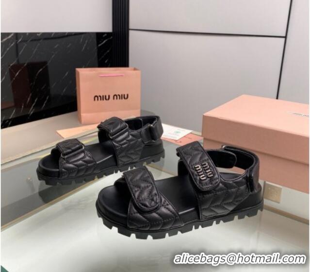 Best Product Miu Miu Matelasse Nappa Lambskin Flat Sandals Black 129075