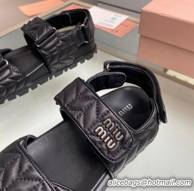 Best Product Miu Miu Matelasse Nappa Lambskin Flat Sandals Black 129075