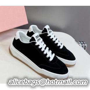 Top Design Miu Miu Suede Sneakers Black 129077