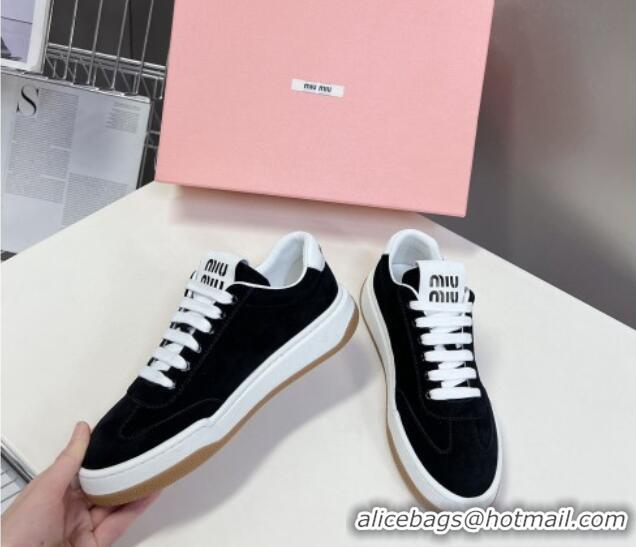 Top Design Miu Miu Suede Sneakers Black 129077