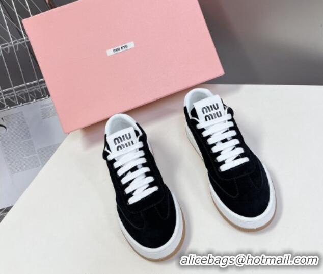 Top Design Miu Miu Suede Sneakers Black 129077