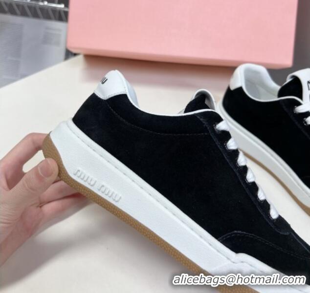 Top Design Miu Miu Suede Sneakers Black 129077