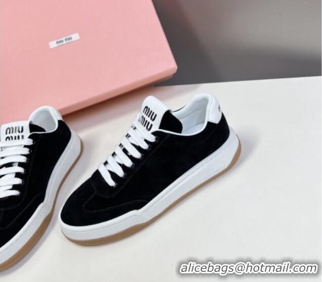 Top Design Miu Miu Suede Sneakers Black 129077