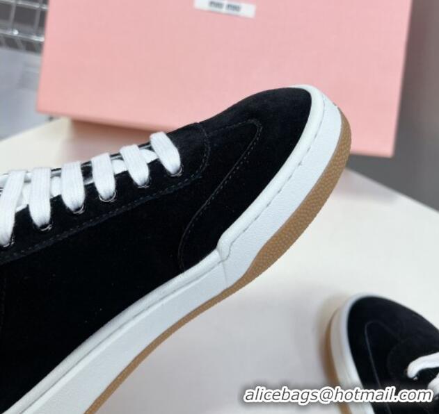 Top Design Miu Miu Suede Sneakers Black 129077