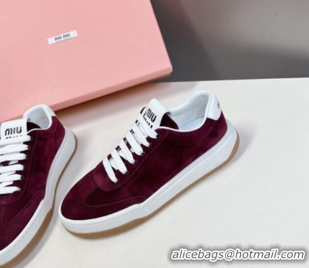 Low Price Miu Miu Suede Sneakers Burgundy 129079