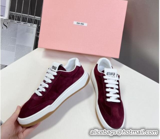 Low Price Miu Miu Suede Sneakers Burgundy 129079