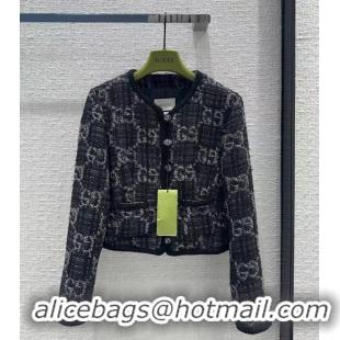 Super Quality Gucci GG Jacquard Wool-blend Tweed Jacket G8081 Black