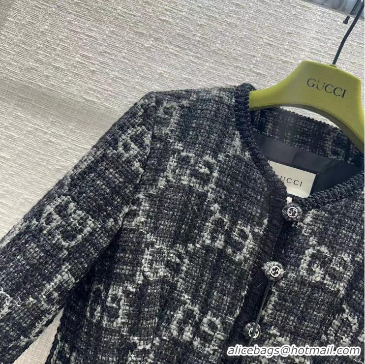 Super Quality Gucci GG Jacquard Wool-blend Tweed Jacket G8081 Black