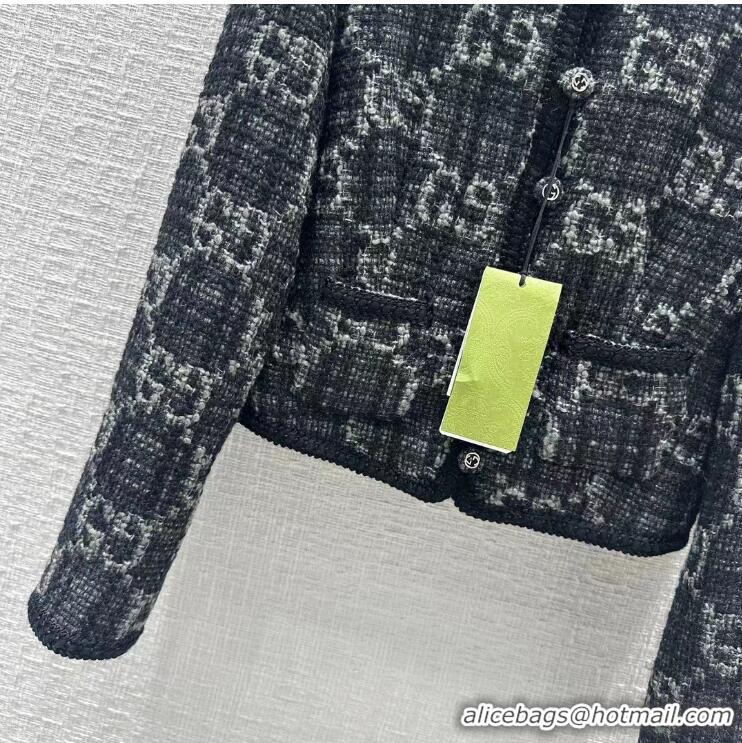 Super Quality Gucci GG Jacquard Wool-blend Tweed Jacket G8081 Black