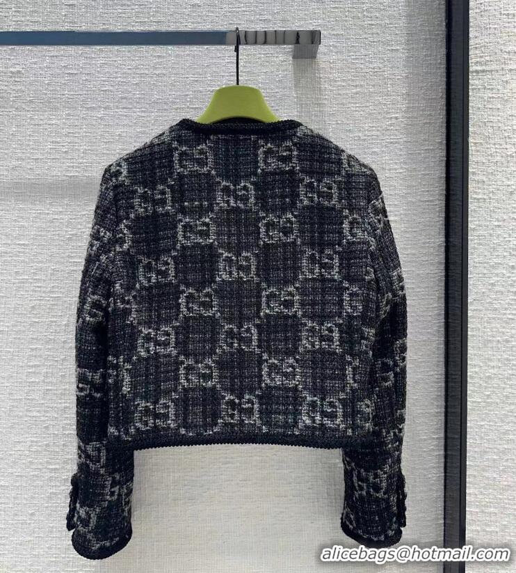 Super Quality Gucci GG Jacquard Wool-blend Tweed Jacket G8081 Black