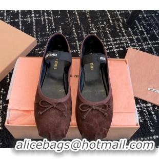 Stylish Miu Miu Suede Ballerinas Flat Brown 129084