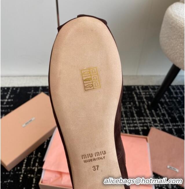 Stylish Miu Miu Suede Ballerinas Flat Brown 129084