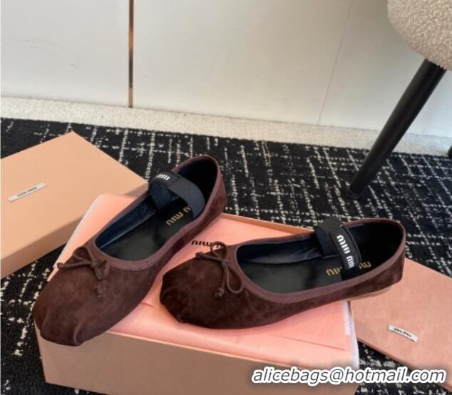 Stylish Miu Miu Suede Ballerinas Flat Brown 129084