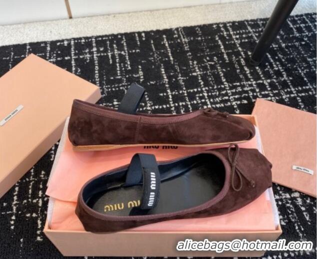 Stylish Miu Miu Suede Ballerinas Flat Brown 129084