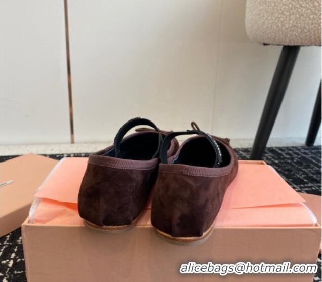 Stylish Miu Miu Suede Ballerinas Flat Brown 129084