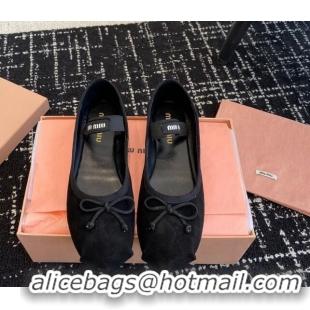 Trendy Design Miu Miu Suede Ballerinas Flat Black 129085