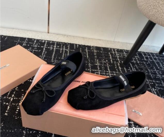 Trendy Design Miu Miu Suede Ballerinas Flat Black 129085