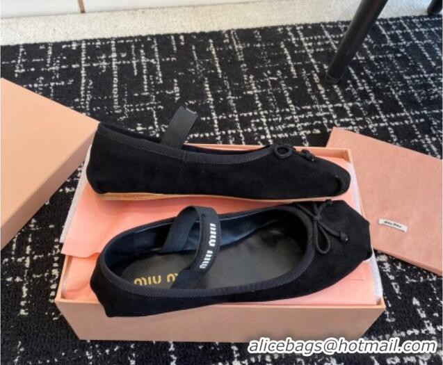 Trendy Design Miu Miu Suede Ballerinas Flat Black 129085