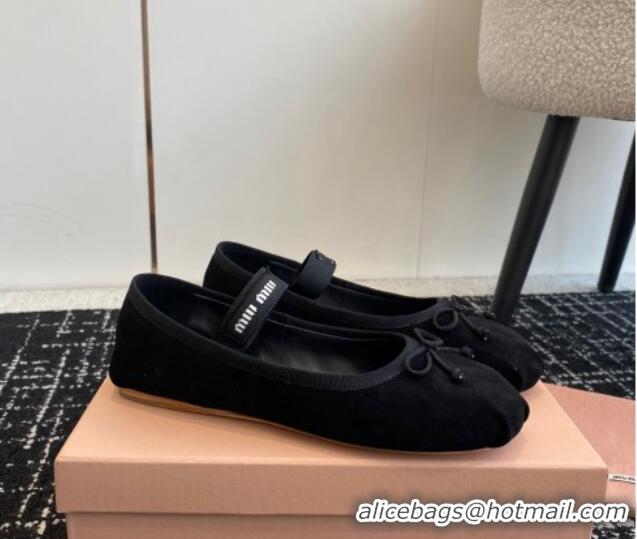 Trendy Design Miu Miu Suede Ballerinas Flat Black 129085