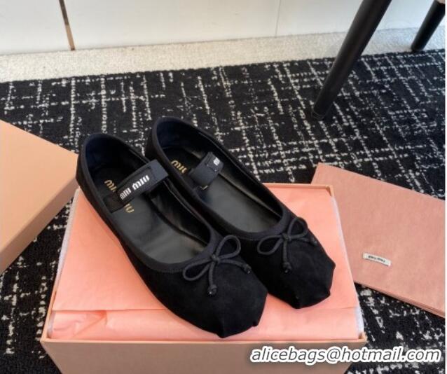 Trendy Design Miu Miu Suede Ballerinas Flat Black 129085