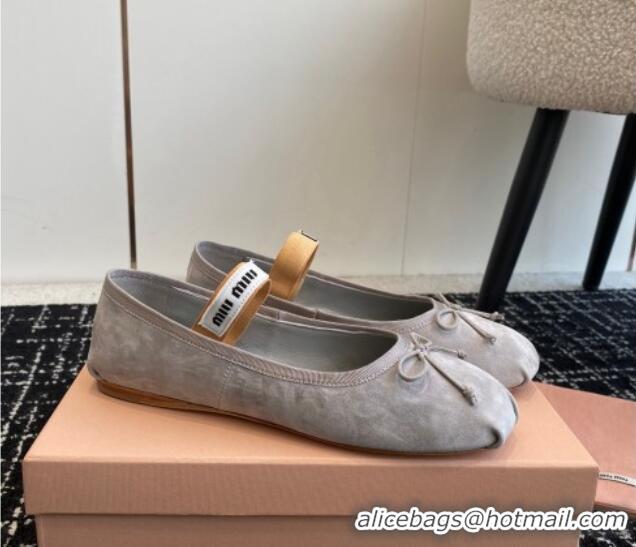 Sumptuous Miu Miu Suede Ballerinas Flat Grey 129086