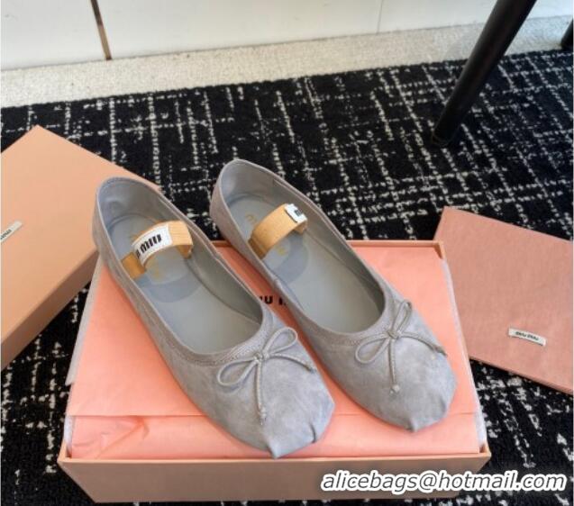 Sumptuous Miu Miu Suede Ballerinas Flat Grey 129086