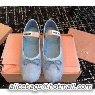 Stylish Miu Miu Suede Ballerinas Flat Blue 0129087