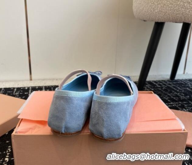 Stylish Miu Miu Suede Ballerinas Flat Blue 0129087