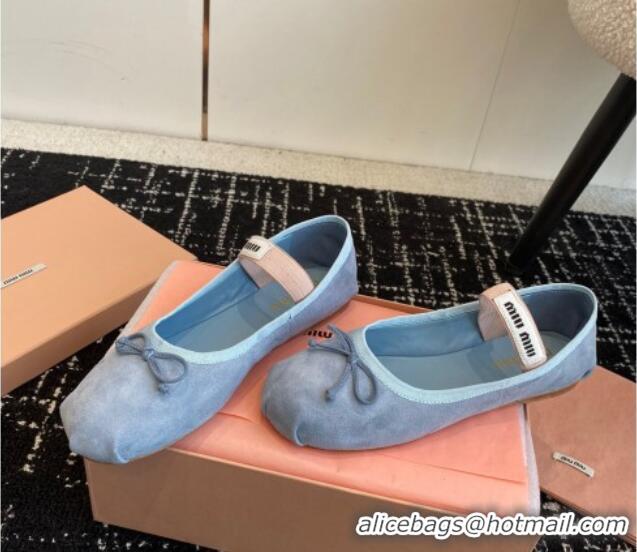 Stylish Miu Miu Suede Ballerinas Flat Blue 0129087