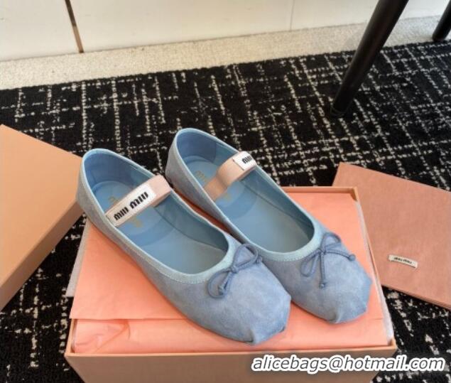 Stylish Miu Miu Suede Ballerinas Flat Blue 0129087