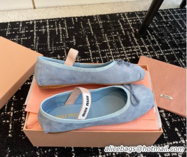 Stylish Miu Miu Suede Ballerinas Flat Blue 0129087