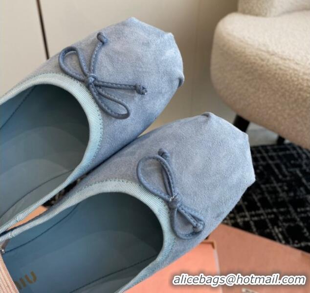 Stylish Miu Miu Suede Ballerinas Flat Blue 0129087