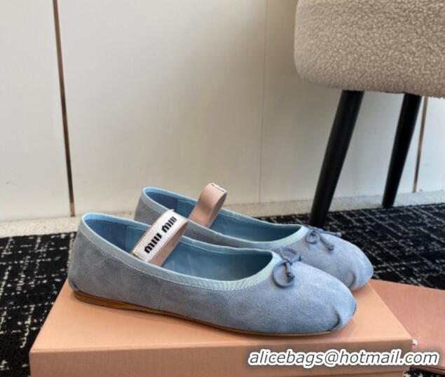 Stylish Miu Miu Suede Ballerinas Flat Blue 0129087