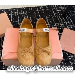 Good Product Miu Miu Suede Ballerinas Flat Brown 129088