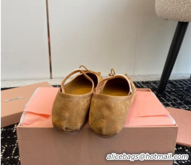 Good Product Miu Miu Suede Ballerinas Flat Brown 129088