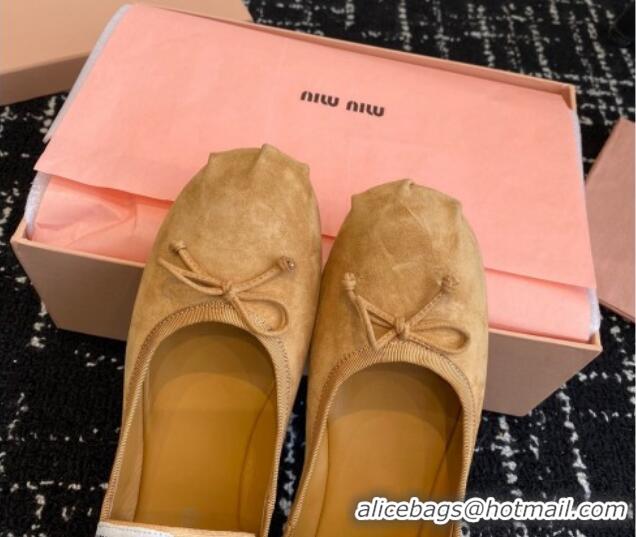 Good Product Miu Miu Suede Ballerinas Flat Brown 129088