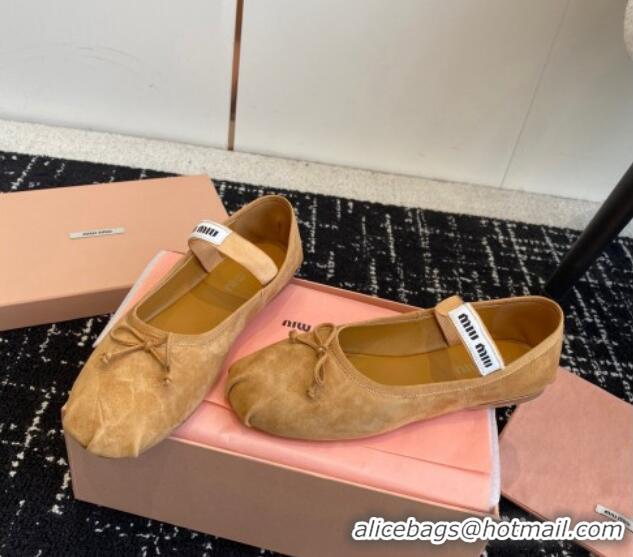 Good Product Miu Miu Suede Ballerinas Flat Brown 129088