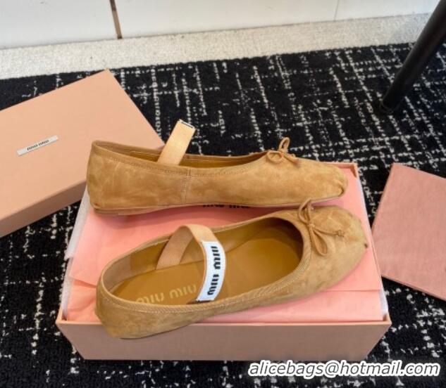 Good Product Miu Miu Suede Ballerinas Flat Brown 129088