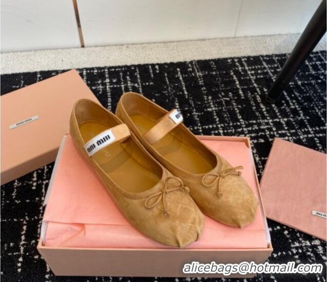 Good Product Miu Miu Suede Ballerinas Flat Brown 129088